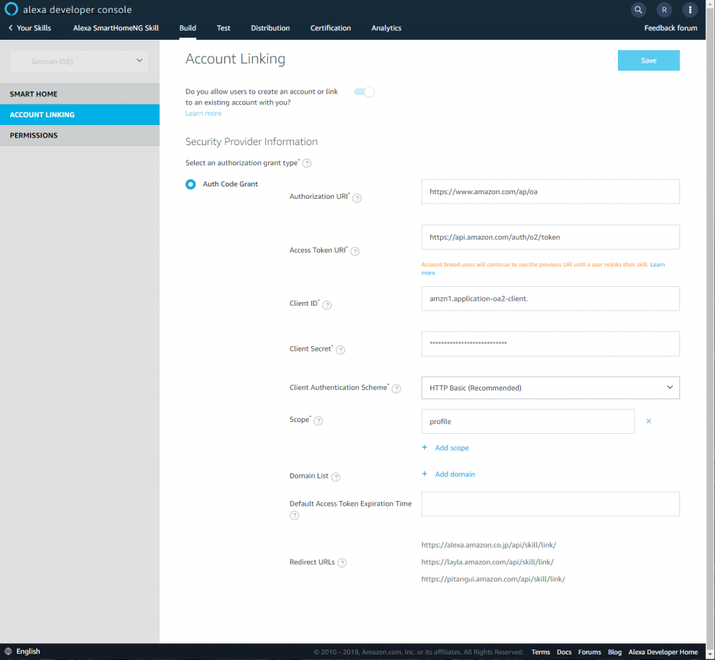 AWS für das Alexa Plugin einrichten SmartHomeNG smarthome knx
